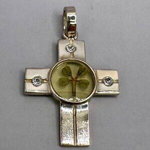 Four Leaf Clover Cross Pendant Sterling Silver 925 Shamrock Lucky Charm Unisex